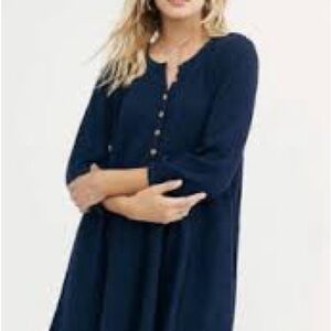 Navy Button-Front Swing Dress Free People